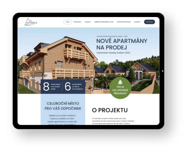 Webové stránky pro developerský projekt Hůrka Apartmány na Lipně od Zest Brand Tábor