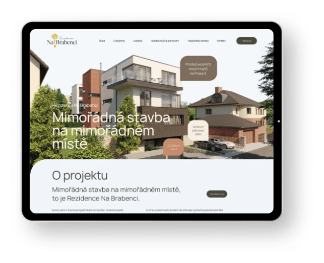 Webové stránky pro developerský projekt Rezidence Na Brabenci Praha od Zest Brand Tábor