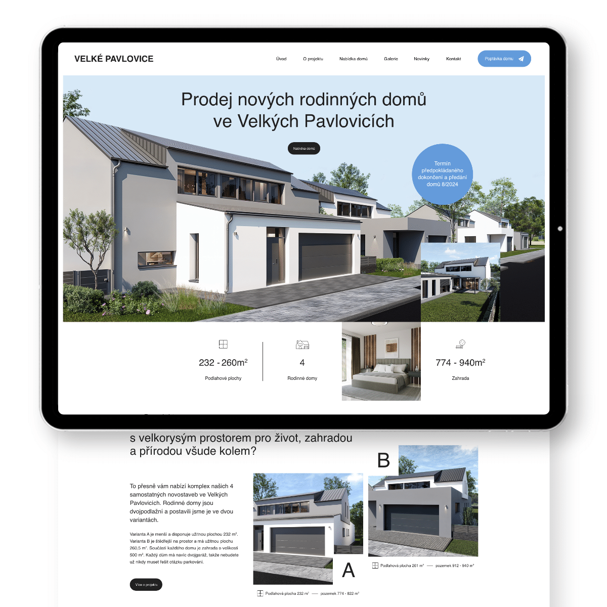 Tvorba webu pro prodej rodinných domů Velké Pavlovice od Zest Brand Tábor