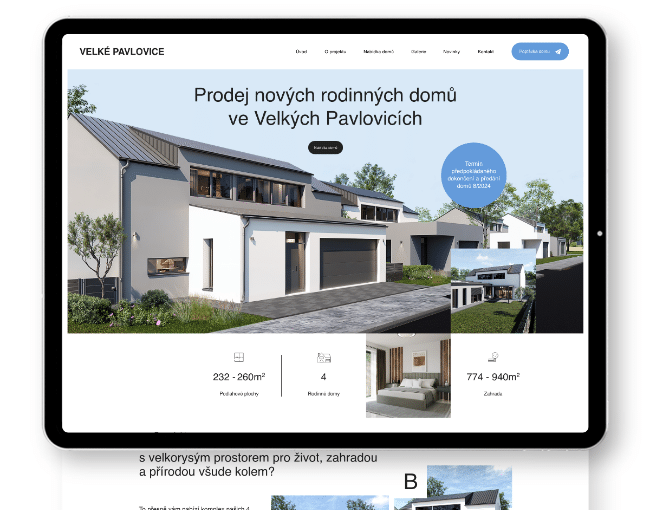 Tvorba webu pro prodej rodinných domů Velké Pavlovice