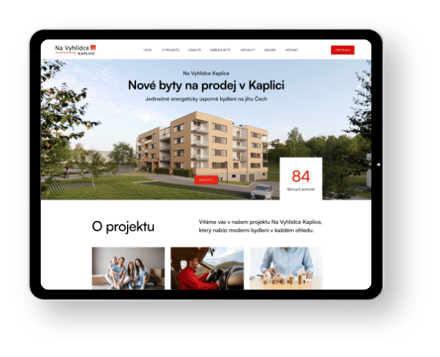 Webové stránky pro developerský projekt Na Vyhlídce Kaplice od Zest Brand Tábor