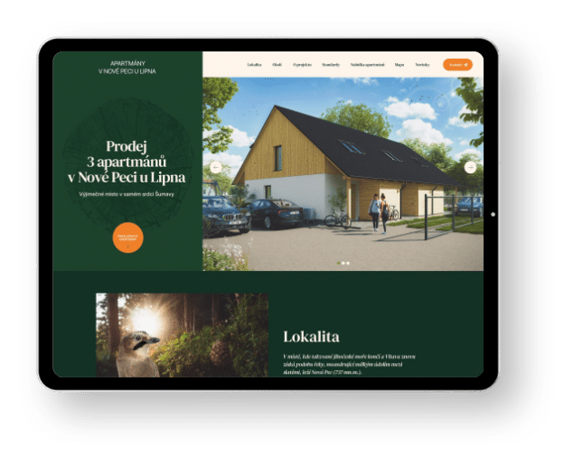 Tvorba webu pro developerský projekt Apartmány Nová Pec u Lipna od Zest Brand Tábor
